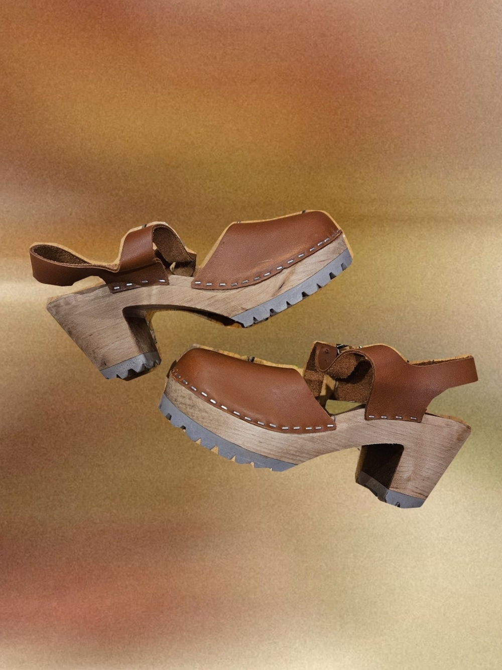 MIA Abba - Brown Leather Women's Clog Sandals - Picture 2 of 3